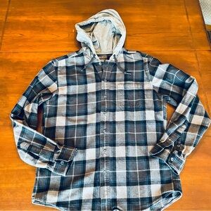 Eddie Bauer Men’s Hooded Flannel Shirt Shacket Blue Gray Plaid Sz M